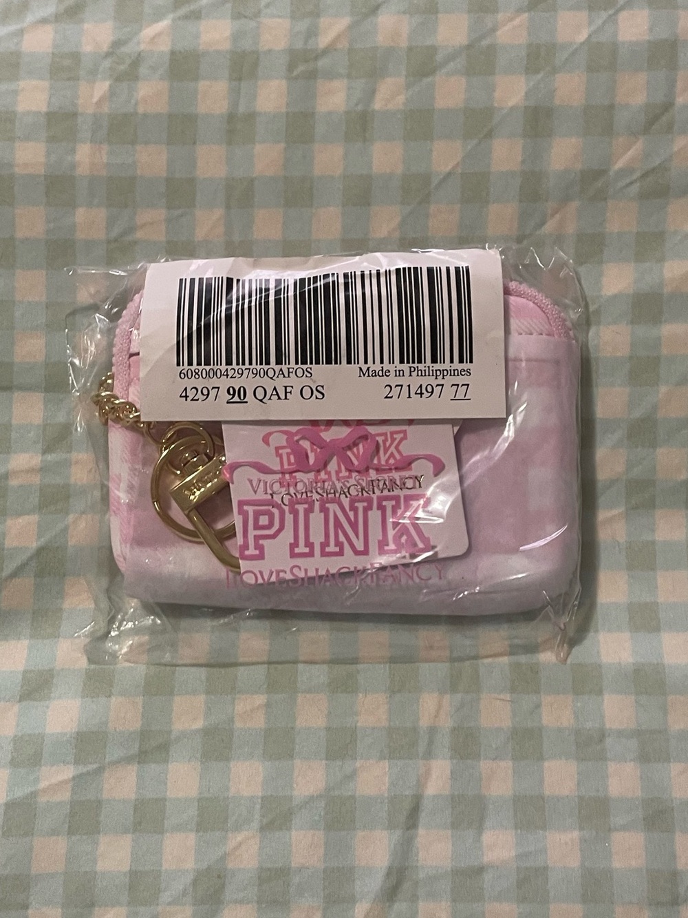 NWT Victoria’s Secret Pink x LoveShackFancy Zip ID Case Pink and White Plaid
